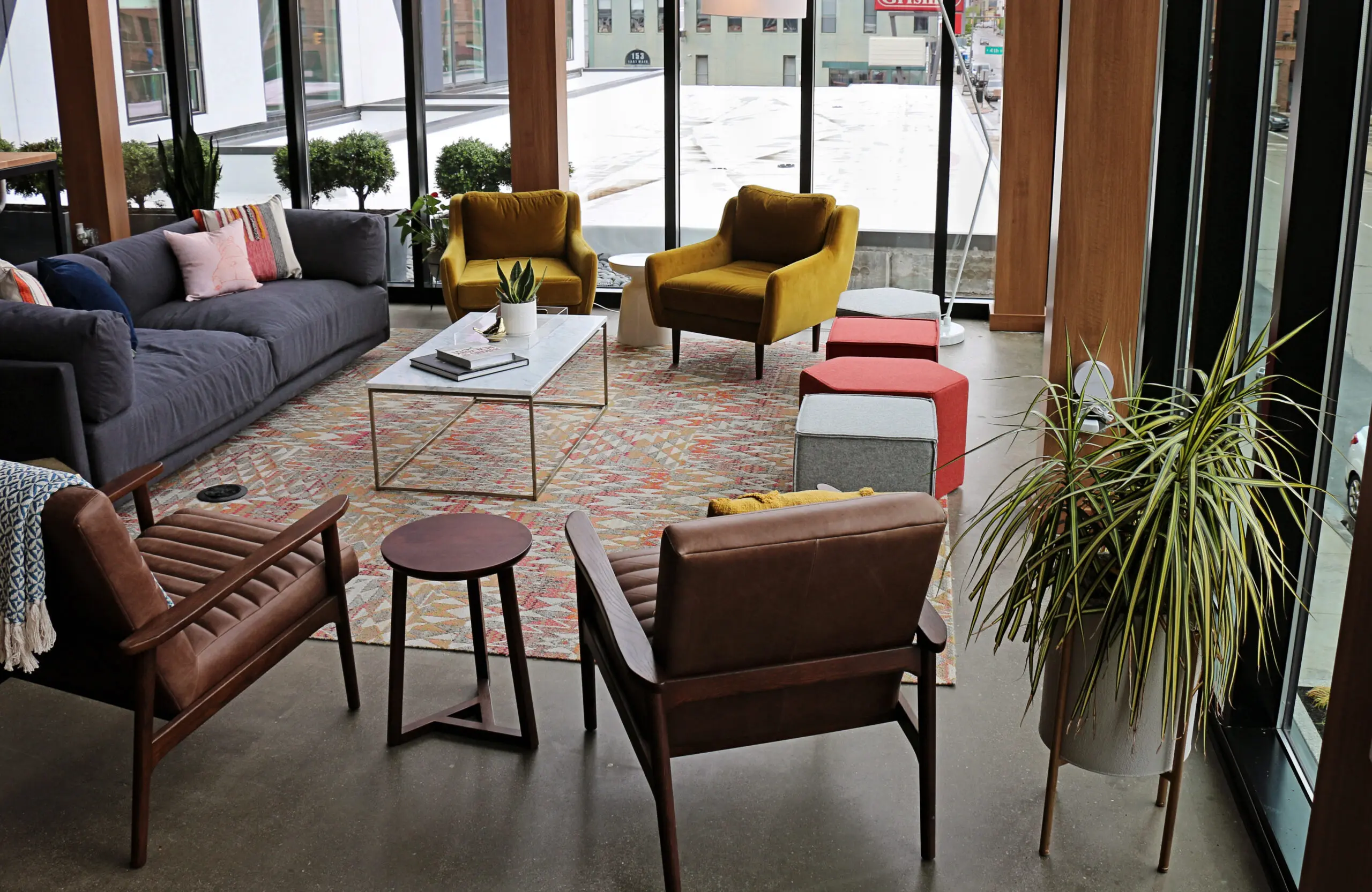 Interior dining area with vibrant plants and natural accents in Columbus, OH