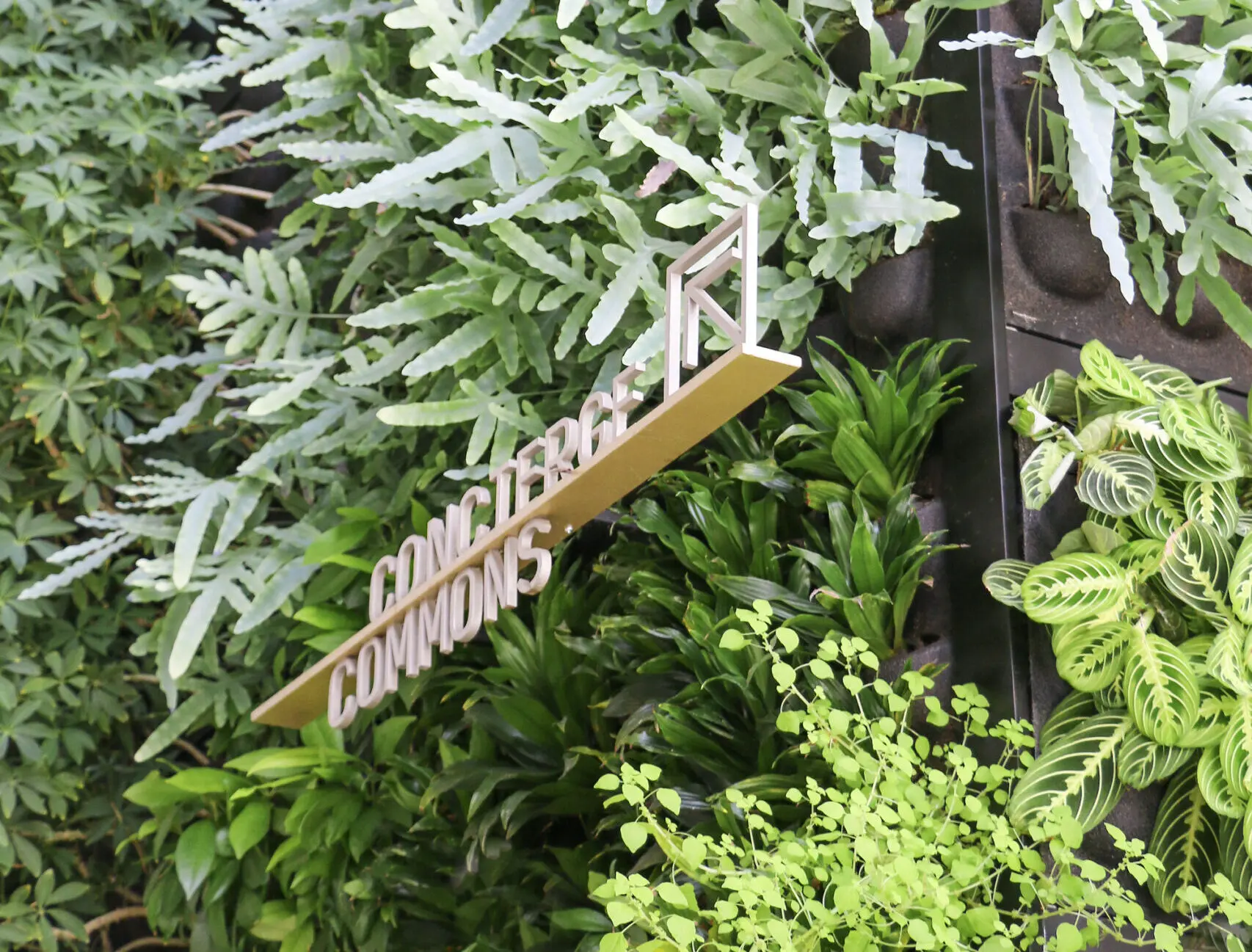 Close-up of Huntington Center biophilic wall installation in Columbus, OH