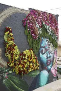 Close-up of lush greenery on a gravity mural art installation in Columbus, OH