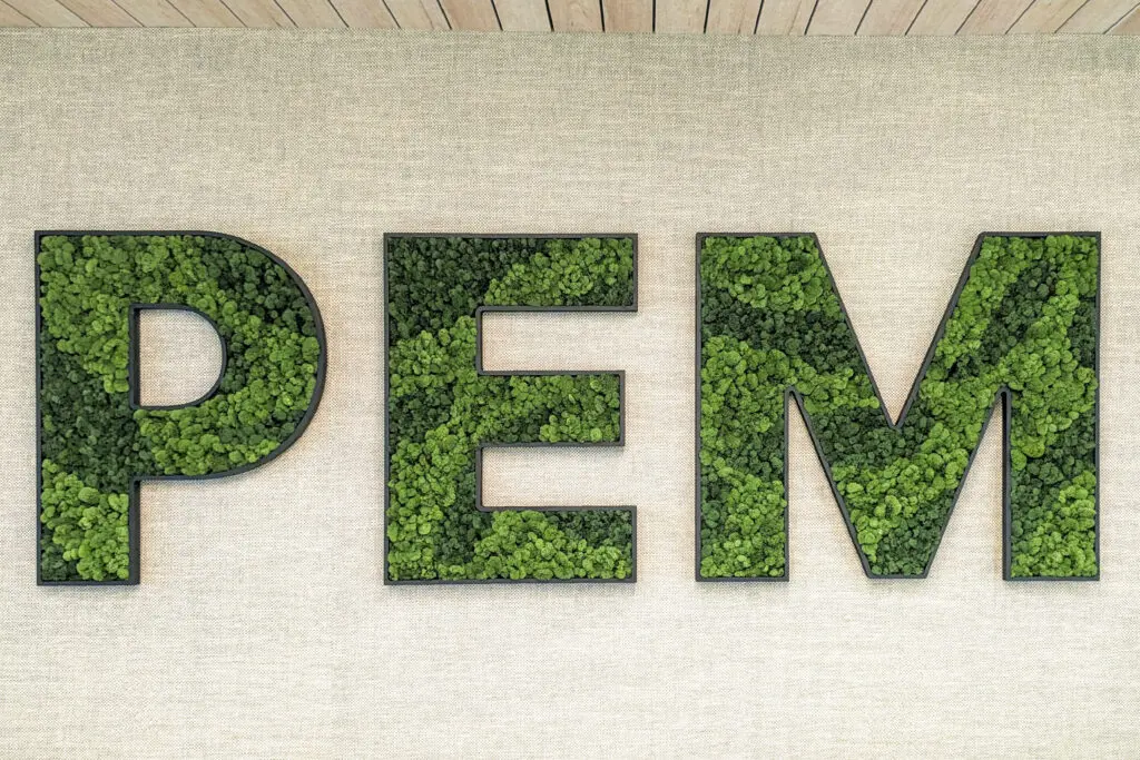 Moss letters in the shape of PEM