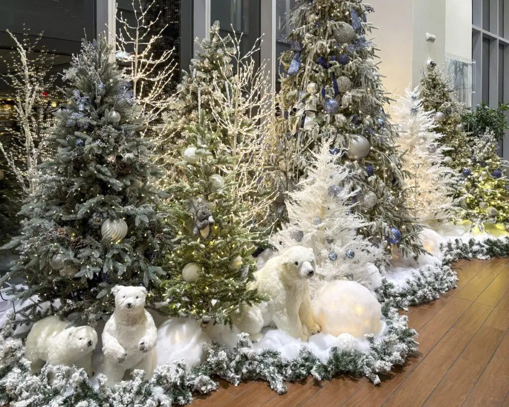 Holiday Display with trees and bears in Columbus, OH